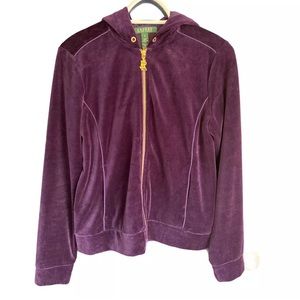 Ralph Lauren PURPLE Velour Hoodie 2 pocket Zip S